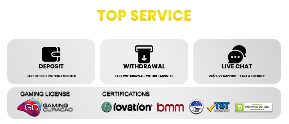 Top service: licensed, safe and fair; gaming license and certifications
